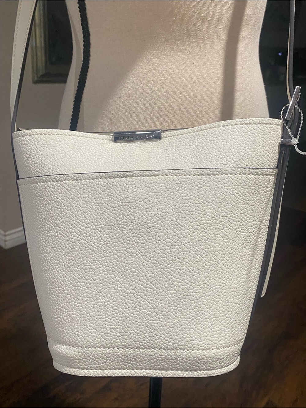 Halston Heritage White Pebbled Leather Shoulder Bucket Bag